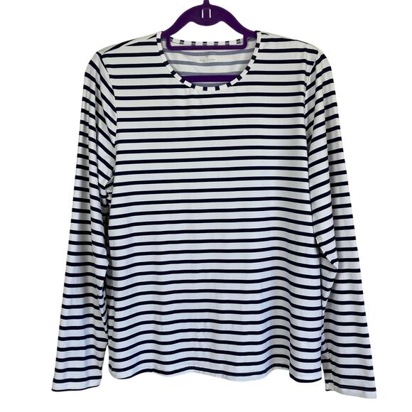 Lands’ End Womens Sz XL Nautical Striped Long Sleeve Rash Guard Top Nylon - Picture 3 of 15